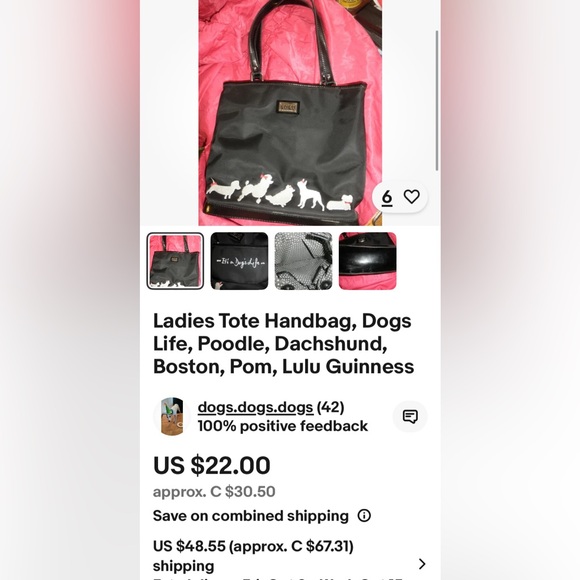 Lulu Guinness Black Nylon with Dog Motif - Picture 11 of 17